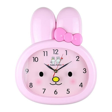 Rabbit Clock - (D) Rabbit 14x12 Wall Clock for Kids Room (Pink)