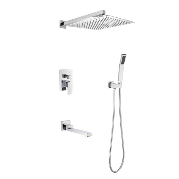 Wall mounted shower system combo with hand shower, 12 inch shower head and tub spout