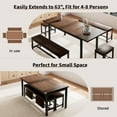 thumbnail image 2 of 5 Pieces Dining Room Table Set for 4-6, 63" Extendable Kitchen Table Set with 2 Benches & 2 Stools, Small Dining Table Set with Metal Frame & MDF Board, Walnut, 2 of 7