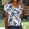 thumbnail image 2 of Charella Floral Printed Tops for Women V Neck Button Petal Short Sleeve Shirts Casual Clothes Loose Tunic Blouses (2XL, Navy), 2 of 7