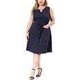 thumbnail image 1 of Women's Plus Size V Neck Sleeveless Drawstring with Pocket Casual Midi Shirt Dress Dark Blue 4X, 1 of 7