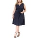 thumbnail image 1 of Women's Plus Size V Neck Sleeveless Drawstring with Pocket Casual Midi Shirt Dress Dark Blue 3X, 1 of 7