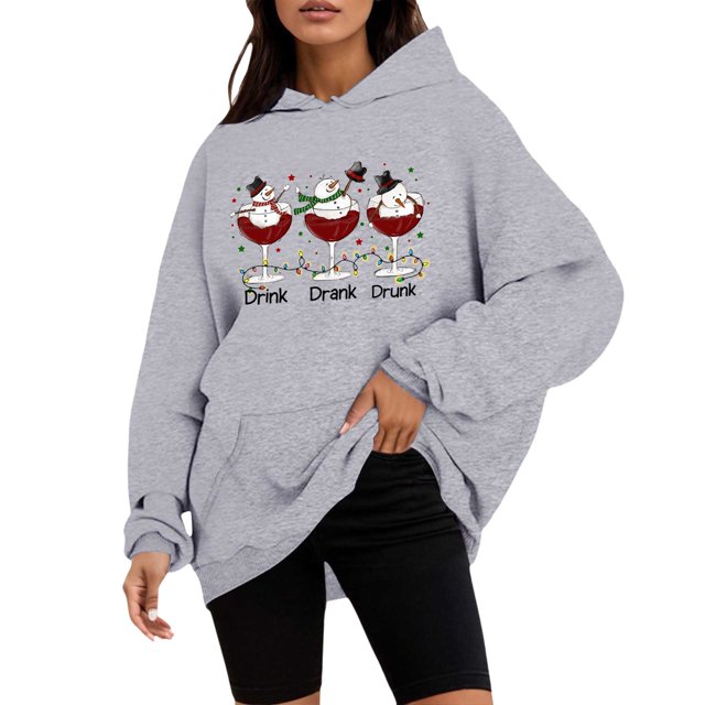 Wyzesi Chandails en Molleton Roses pour Femmes, Chandail en Molleton de Noël à Manches Longues, Imprimé Lettre, Motif Mignon Décontracté, Col Rond, Automne