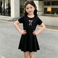 thumbnail image 4 of Amidoa Girls Summer Dresses Short Sleeve Bowknot A-Line Dresses Kids Casual Cotton Print Sundress Black Size 2T, 4 of 9