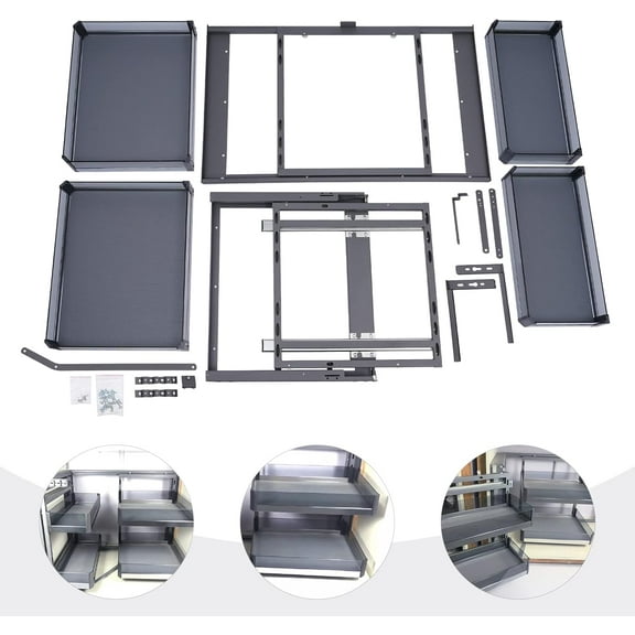 Pull-Out Sliding Shelf Blind Corner Cabinet Kitchen 2-Tier Shelf Corner Cabinet Drop Down Shelf Pull-Down Cabinet Black