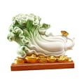 thumbnail image 3 of Ceramic Decor Cabbage Sculpture Wooden Stand Handcrafted Display Piece for Oriental Home Wealth Scene, 3 of 9