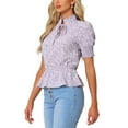 thumbnail image 4 of INSPIRE CHIC Women's Floral Print Summer Ruffle Neck Short Sleeve Peplum Top, 4 of 5