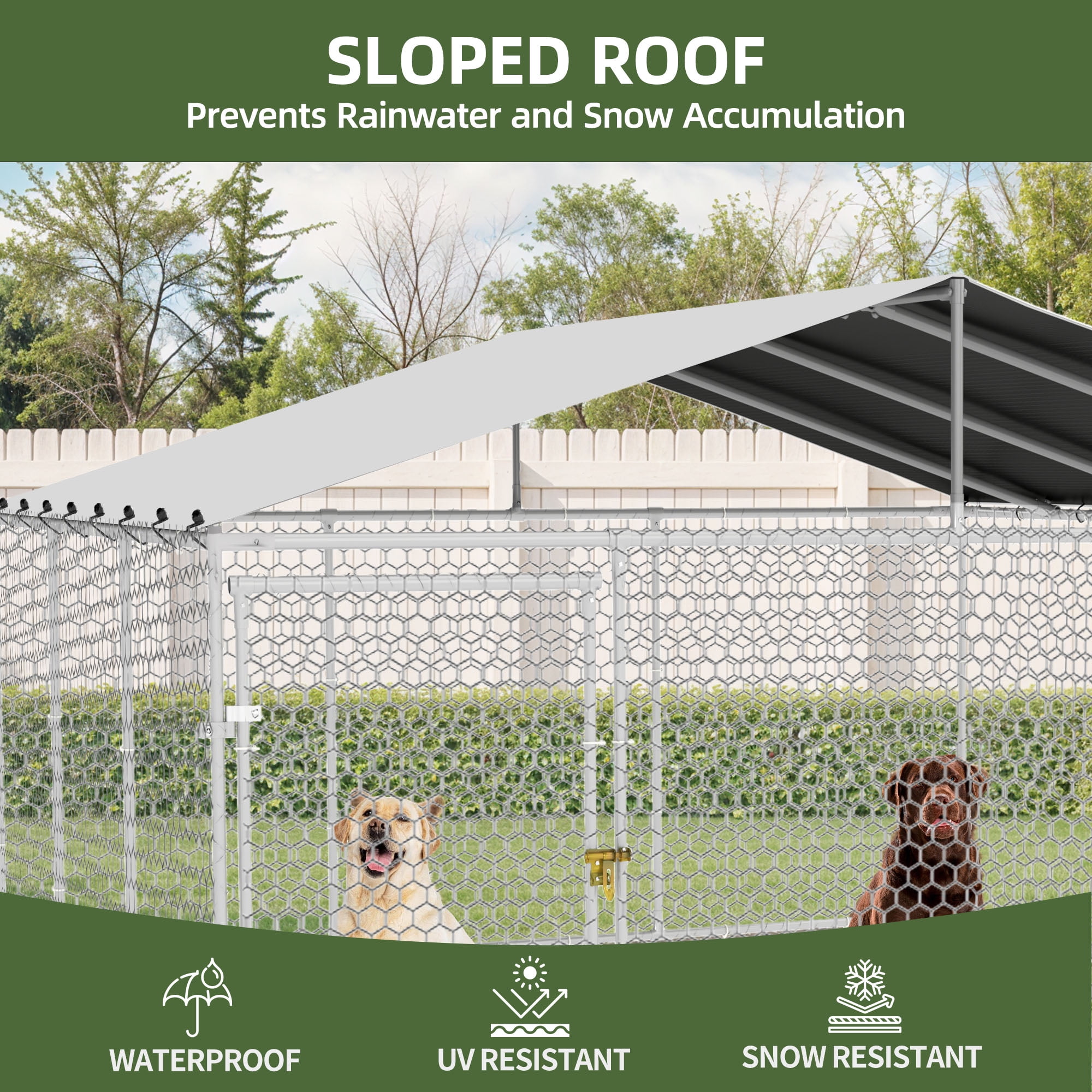 Uforic 14.8'x14.8'Large Outdoor Dog Kennel with Metal Dog Gate, Outdoor Dog Enclosure with Roof, Heavy Duty Dog Kennel for Backyard Farm