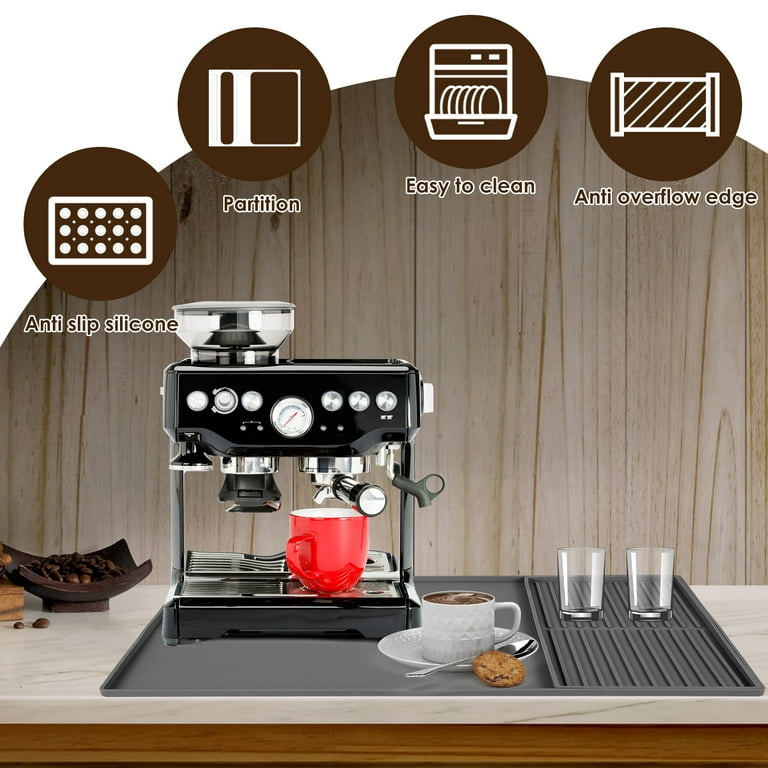 Silicone Coffee Mat Set 24x16 Inch - Non-Slip Countertop Pad For Coffee Maker, Espresso Machine & Kitchen Accessories