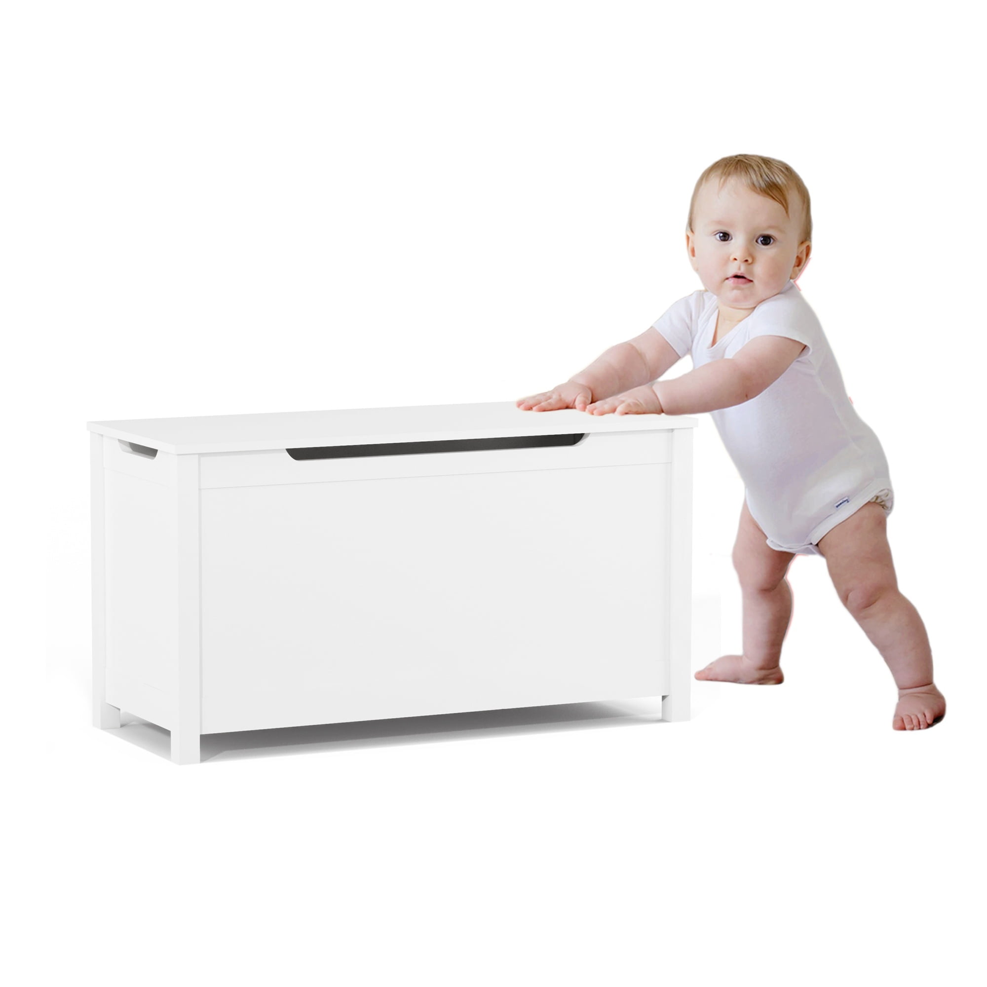 Wooden Toy Box Storage with Safety Hinges, SHINPT White Toy Box with Lid, Kids Toy Chest for bedroom, kids room, livingroom, Stylish Storage Organizer for boys and girls, Kids Toy Storage