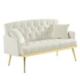 thumbnail image 5 of 56" Velvet Loveseat Sofa, Small Loveseat with Tufted Design, Traditional Sofa with Metal Legs for Living Room, Cream White, 5 of 8