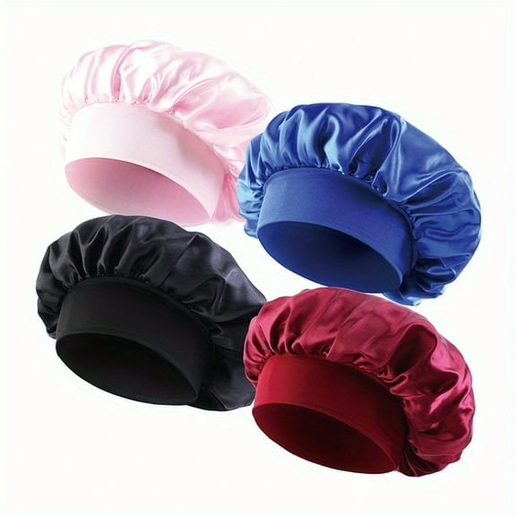 4Pcs Women Satin Solid Sleeping Hat Night Sleep Cap Hair Care Bonnet Nightcap For Women Men Unisex Cap bonnet