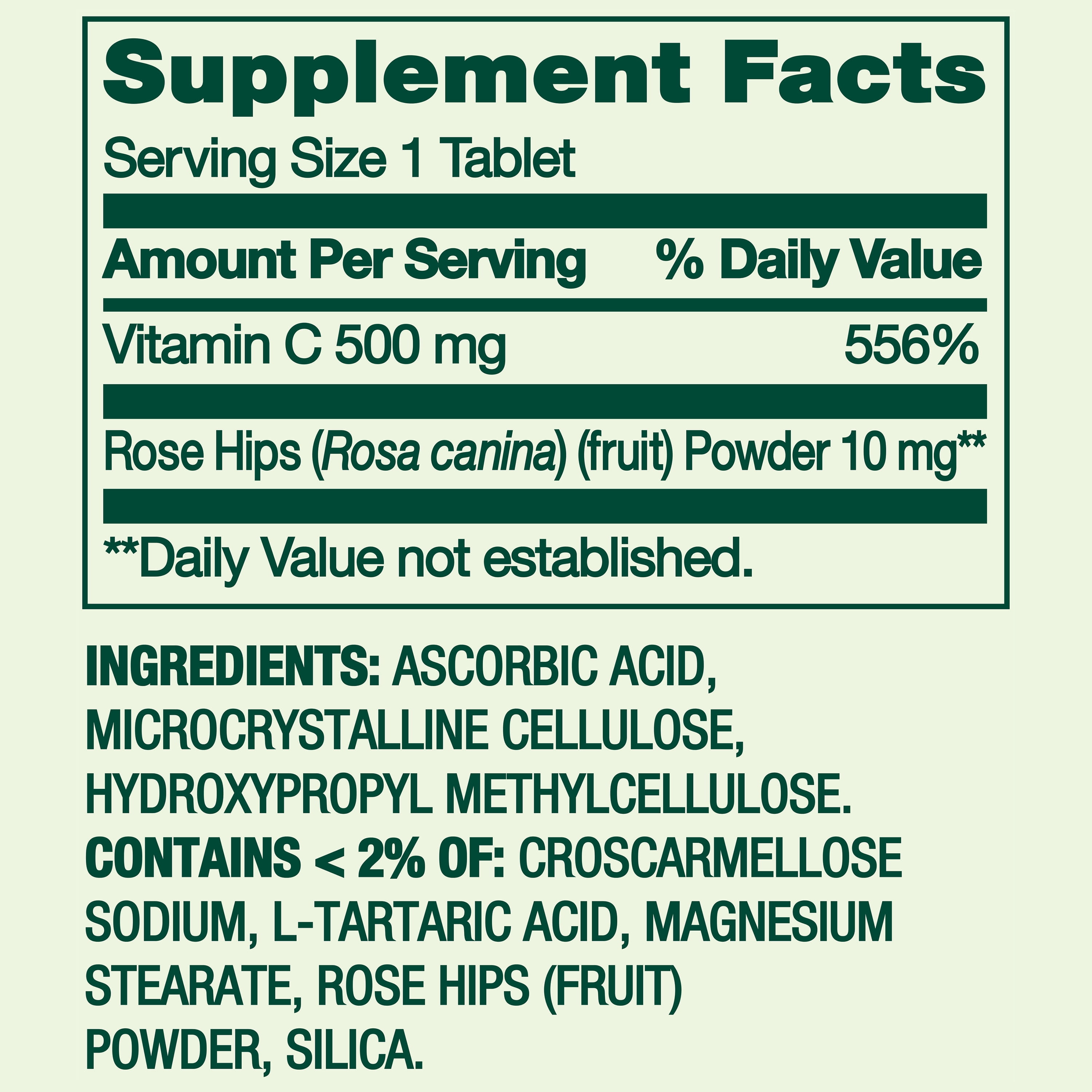 Spring Valley Vitamin C with Rose Hips, 500 mg, 100 Count, Dietary Supplement Tablets for Immune Health