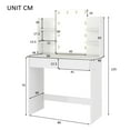 thumbnail image 7 of Vanity Table with Lighted Mirror, Makeup Vanity Desk with 2 Drawers & Open Shelves, 3 Color Lighting Modes, Dressing Table for Bedroom, White, 7 of 7
