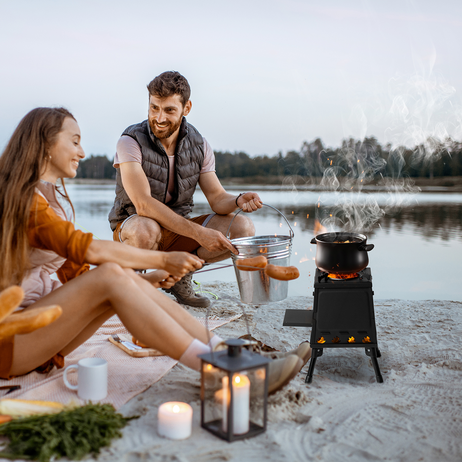 Compact Wood Camping Stove 10.6" Foldable - Solo Backpacking Stove w/Carry Bag, 40% Fuel Efficient, Survival Stove for Hiking, Emergencies (Black, 7.7 lbs)