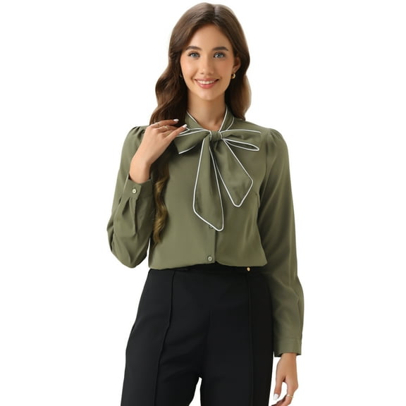 DARING DIVA Women's Contrast Color Long Sleeve Tie Neck Shirt XS Navy Green