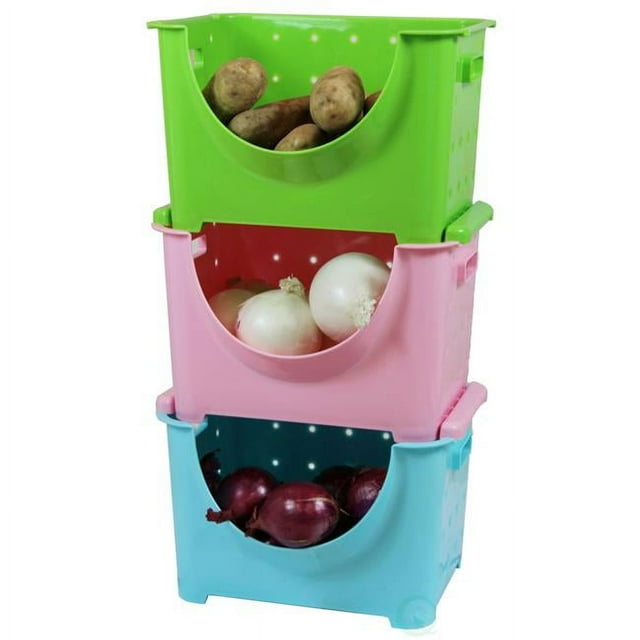 Basicwise QI003215.3 Contenant de Rangement en Plastique Empilable, Multicolore - Ensemble de 3