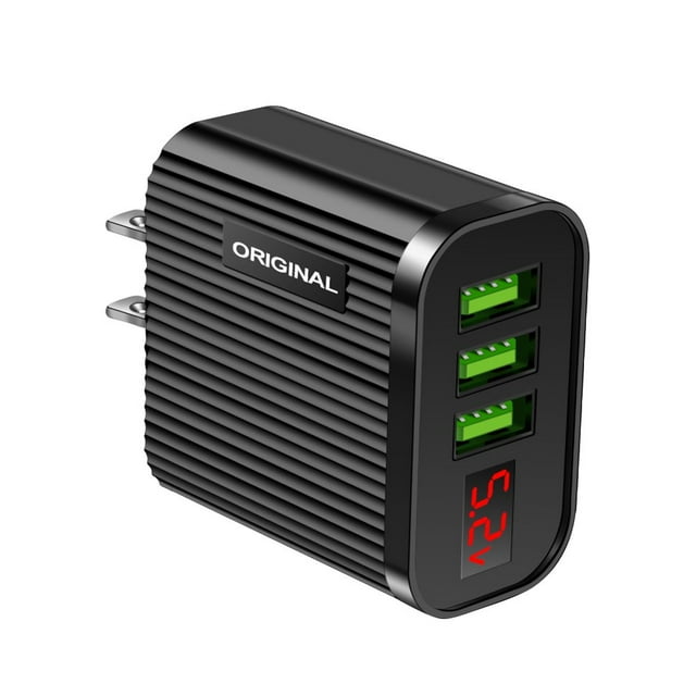 AMERTEER Digital Display USB Charger for Phone Tablet 3 USB Wall Charger (Black US)