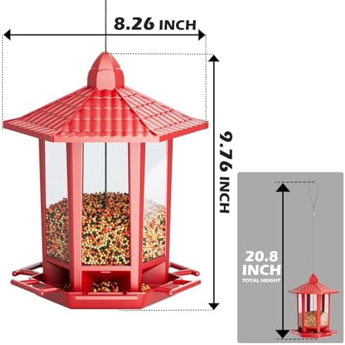 Bird Feeders for Outdoor Hanging, Fun Installation Pagoda Design Wild Birdfeeder, Attracting Wild Birds Sparrows Finch Cardinal Goldfinch Chickadee - Red