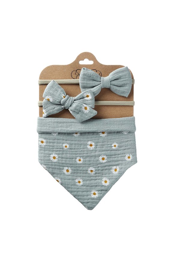 Toddler Baby Plaid Print Linen Cotton Double Sided Saliva Headband Set Dresses for 2022