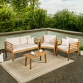 thumbnail image 4 of Thom 4-Piece Mid-Century Modern Acacia Wood Outdoor Patio Set with Cushions and Plaid Decorative Pillows, Beige/Teak Brown, 4 of 6