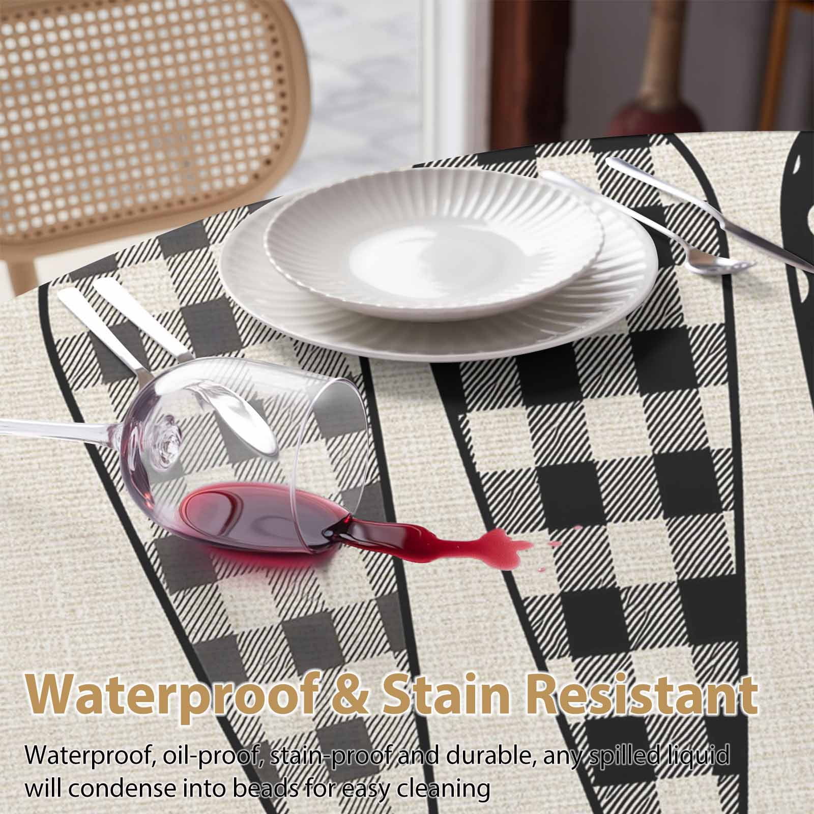Round Tablecloth Happy Easter Waterproof Oil Proof Polyester Table Cloth Cover Decor for Home Dining Outdoor,Patio,Parties, 60" Dia. Farmhouse Plaid Carrots Linen