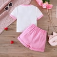 thumbnail image 4 of GYRATEDREAM Toddler Girls Clothes Ribbed Knit Ruffle Sleeveless Letter Print Vest Tops and Shorts Sets Cute Summer 2 Pieces Short Sets for2-7Y, 4 of 9
