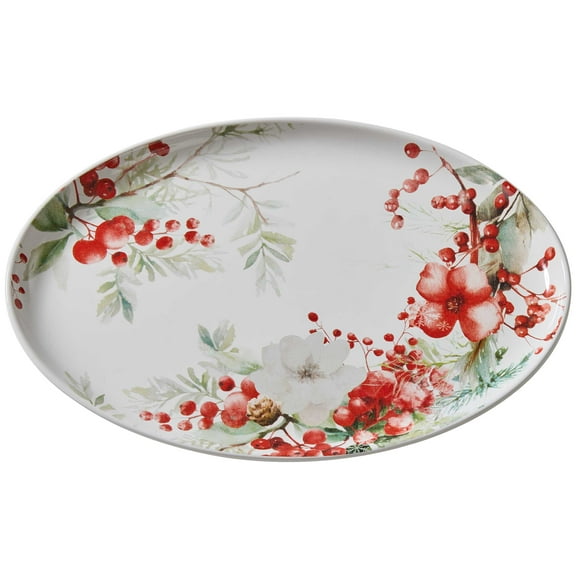 Split P First Snow Winter Floral Red Platter