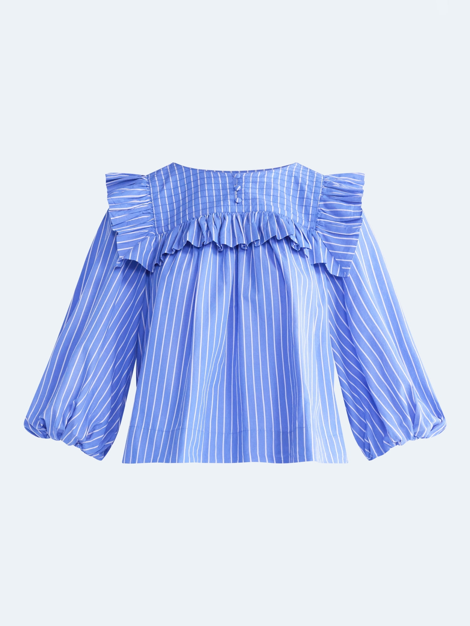 Free Assembly Women's and Women's Plus Ruffle Yoke Cotton Top with Puff Sleeves, Sizes XS-4X