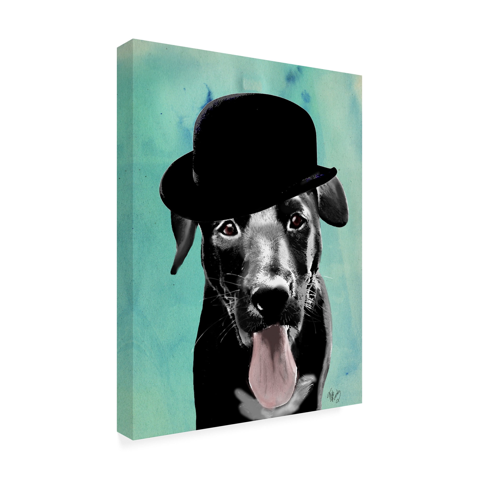 Trademark Fine Art 'Black Labrador In Bowler Hat' Canvas Art by Fab Funky