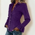 thumbnail image 4 of Womens Velvet Button Down Shirts Velour Flounce Long Sleeve Lapel Collared Slim Fit Dressy Blouse for Business Casual Work Office Fall Fashion, Purple, XL, 4 of 7