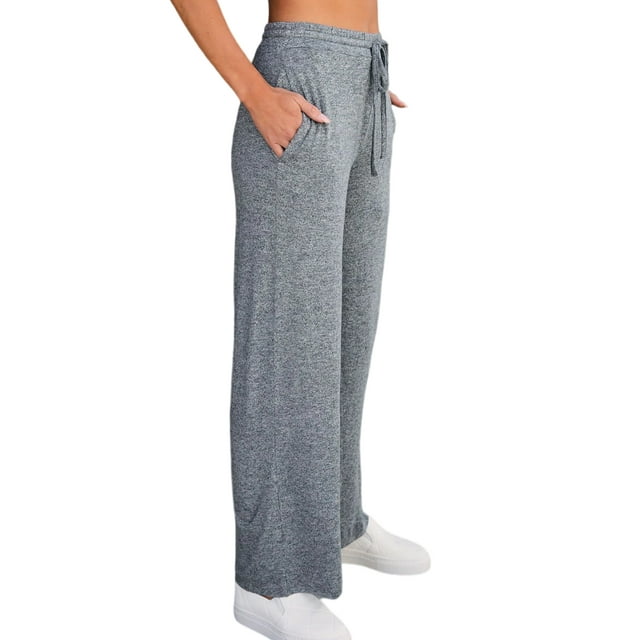 Bellella Pantalons Larges pour Femmes Pantalons Palazzo Taille Haute Pantalons de Détente Couleur Unie Bas Femmes Gris TP