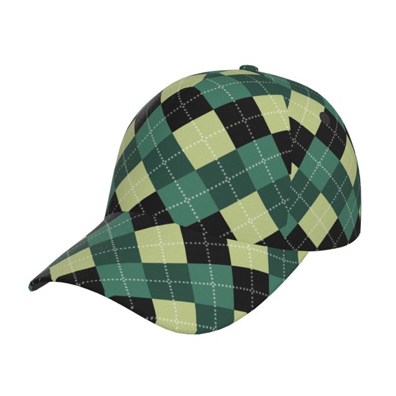 Teaboi Green Squares Pattern Baseball Cap, UV Protection Adjustable Sports Cap, Outdoor Hat for Men and Women