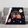 thumbnail image 2 of Whimsical Night Sky Flannel Blanket - Soft Cozy Design with Stars Hearts and Smiling Creatures for Sofa Travel Bed Chair, 2 of 7
