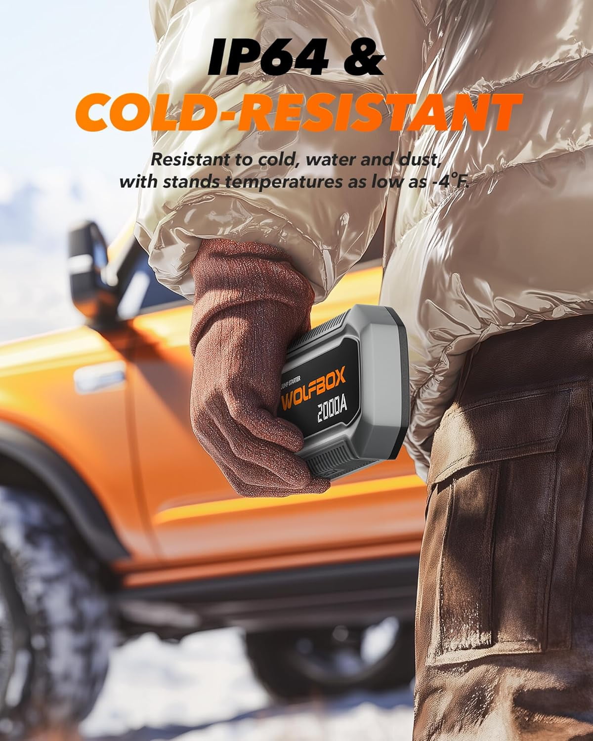 WolfBox 2000A Car Jump Starter, Portable Battery Booster Pack, 12V Power Bank for 7L Gas & 6L Diesel Engines