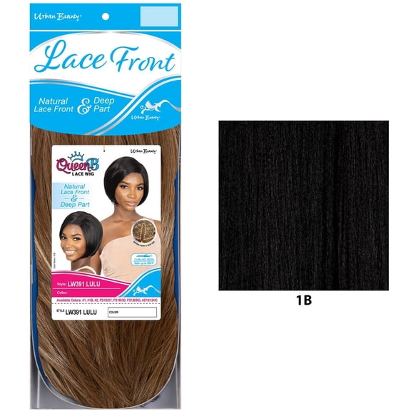 QueenB Synthetic Lace Wig, Center Part, Pixi Bob, #1B - Lulu