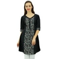 thumbnail image 3 of Phagun Black Cotton Tunic Indian Ethnic 3/4 Sleeve Women's Summer Kurta-4, 3 of 9