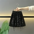 thumbnail image 4 of BLTIBY Girls Sequin Tassel Skirt Belly Dance Hip Scarf Party Trendy Lightweight Wrap Fringe Sparkly Glitter Costume Outfits Black 3-4 Years, 4 of 5