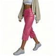 thumbnail image 6 of SAWOBUUN Womens Faux Leather Capri Pants High Waisted Straight Leg Cropped Trousers Soft Trendy Lounge Pants, 6 of 9