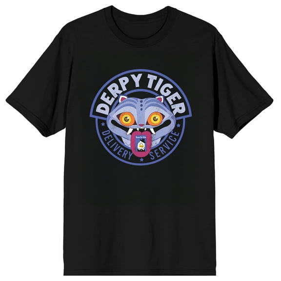 KPop Demon Hunters Derpy Tiger Delivery Service Adult Black Crew Neck Short Sleeve T-shirt