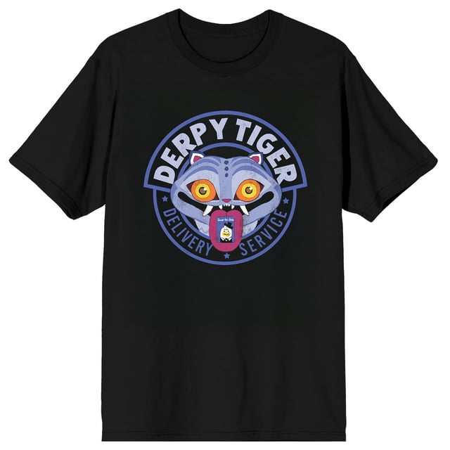 KPop Demon Hunters Derpy Tiger Delivery Service Adult Black Crew Neck Short Sleeve T-shirt