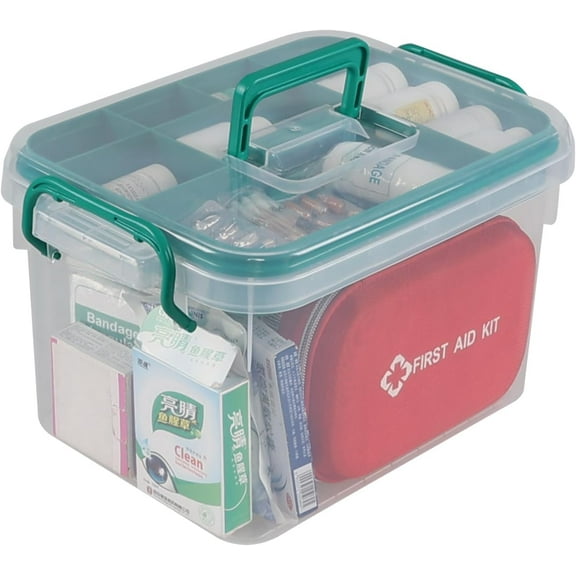 1 Pack Plastic Medicine Storage Kit, First Aid Storage Box with Handles, Clear Household First Aid Organizer