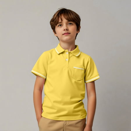 Little Boys Polo Shirts Yellow Polo Shirt for Boys Rugby Shirts Boys Short Sleeve Polo Shirts Boys Shirts Size 5-6 Years