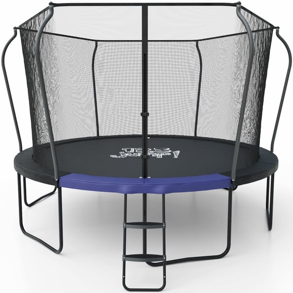 123 JUMP 10ft/12ft/14ft Round Trampoline with Safety Enclosure Net & Ladder Outdoor Trampoline for Kids, Rust-Resistant Steel Frame