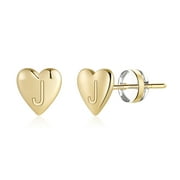 IEFRICH Heart Initial Gold Earrings for Girls S925 Sterling Silver Post Gold Plated Dainty Kids Earrings Hypoallergenic Initial Earrings for Girls Kids Child