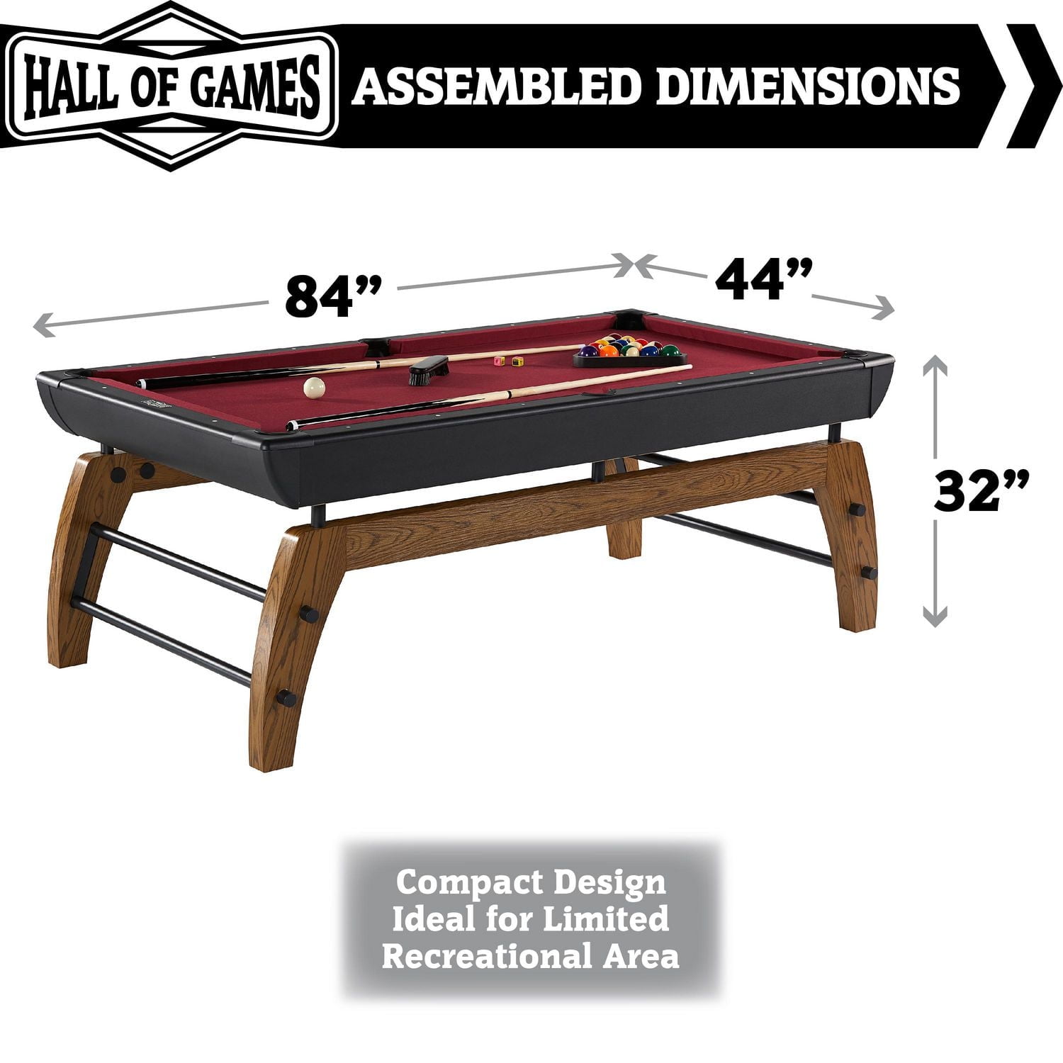 7 ft Edgewood Indoor Black Pool Table, Billiard Accessories Included, (84 in x 44 in), by Hall of Games