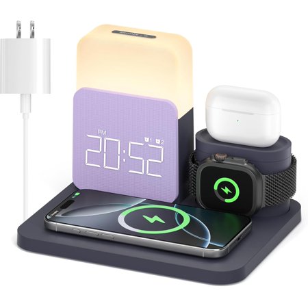 Alarm Clock with Wireless Charger for Bedrooms, 6 in 1 Wireless Charging Station, Magnetic Charger photo Alarm Clock with Wireless Charger for Bedrooms, 6 in 1 Wireless Charging Station, Magnetic Charger