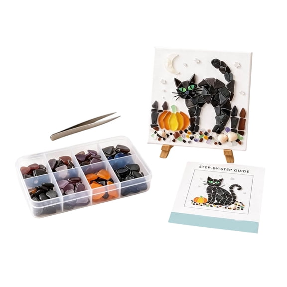 Clearance! Halloween Sea Glass Art Kit, DIY Art Kit for Beginners, Beautiful Inspired Artwork, Home Decor & Creative Handmade Gift (Black Cat)