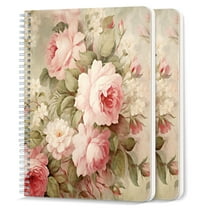 Spiral Notebook,College Ruled Journal,8.26" x 5.71" 50 Sheets/100 Pages,2 Pack - Vintage Floral With Pink Roses And White Blossoms