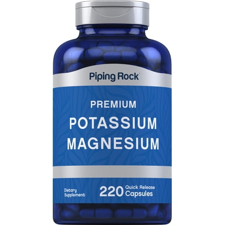 Potassium Magnesium Supplement | 220 Capsules for Men and Women | by Piping Rock